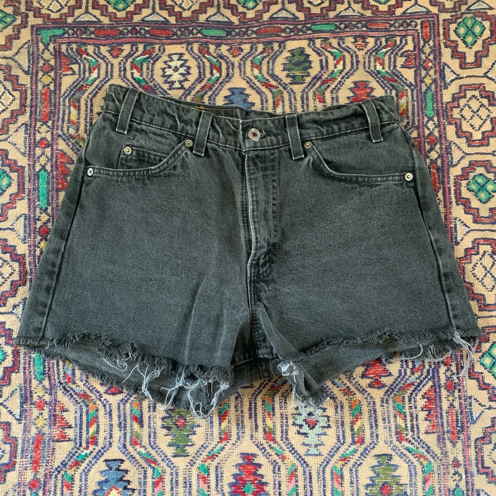 High Waisted Black Raw Denim Levi Jean Shorts